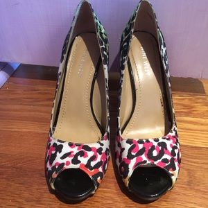 Nine West Rainbow Leopard Print Peep Toe Heels
